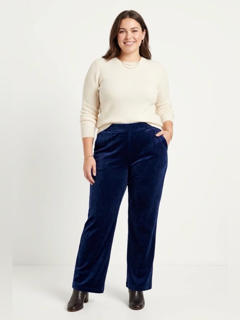 Lauren Ralph Lauren Womens 1X Navy Velvet Pants Cozy Velour Coquette Retro Luxe